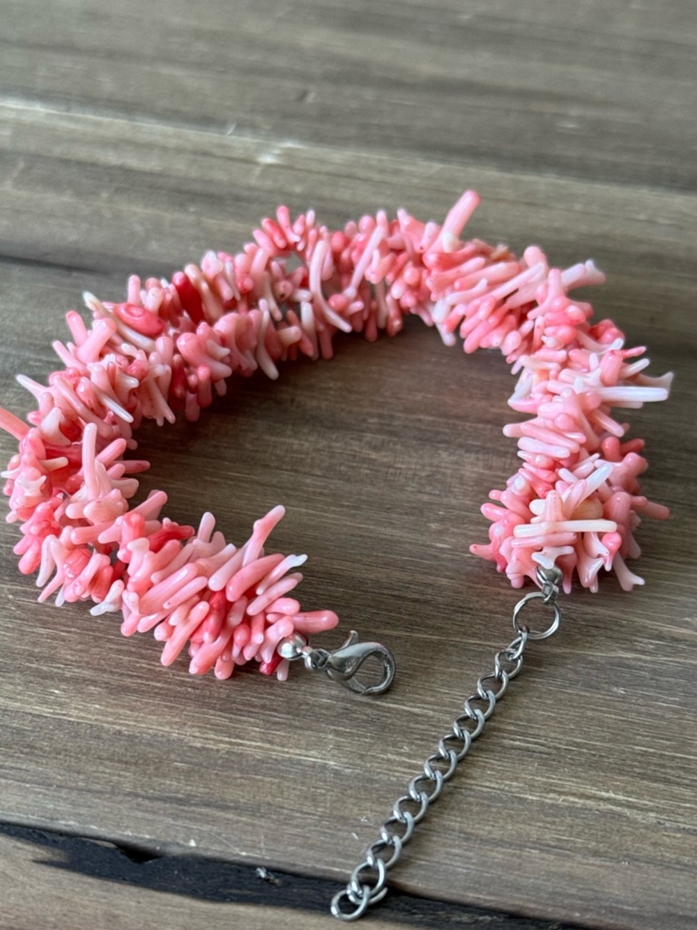 🌸 Genuine Pink Coral Chip Bracelet – Adjustable